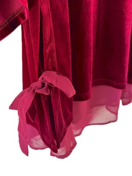 Suzanne Betro 2X BURGUNDY Velvet Tunic Top with Bell Sleeves Chiffon Hem - Picture 5 of 12